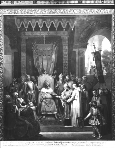 Imperatore Carlo Magno (747-814) Circondato dai suoi Principali Ufficiali, Riceve Alcuino (c.735-804) che Presenta alcuni Manoscritti realizzati dai suoi Monaci da Jean Victor Schnetz